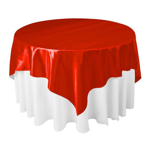 Red Bridal Satin Overlay Tablecloth 85" x 85"
