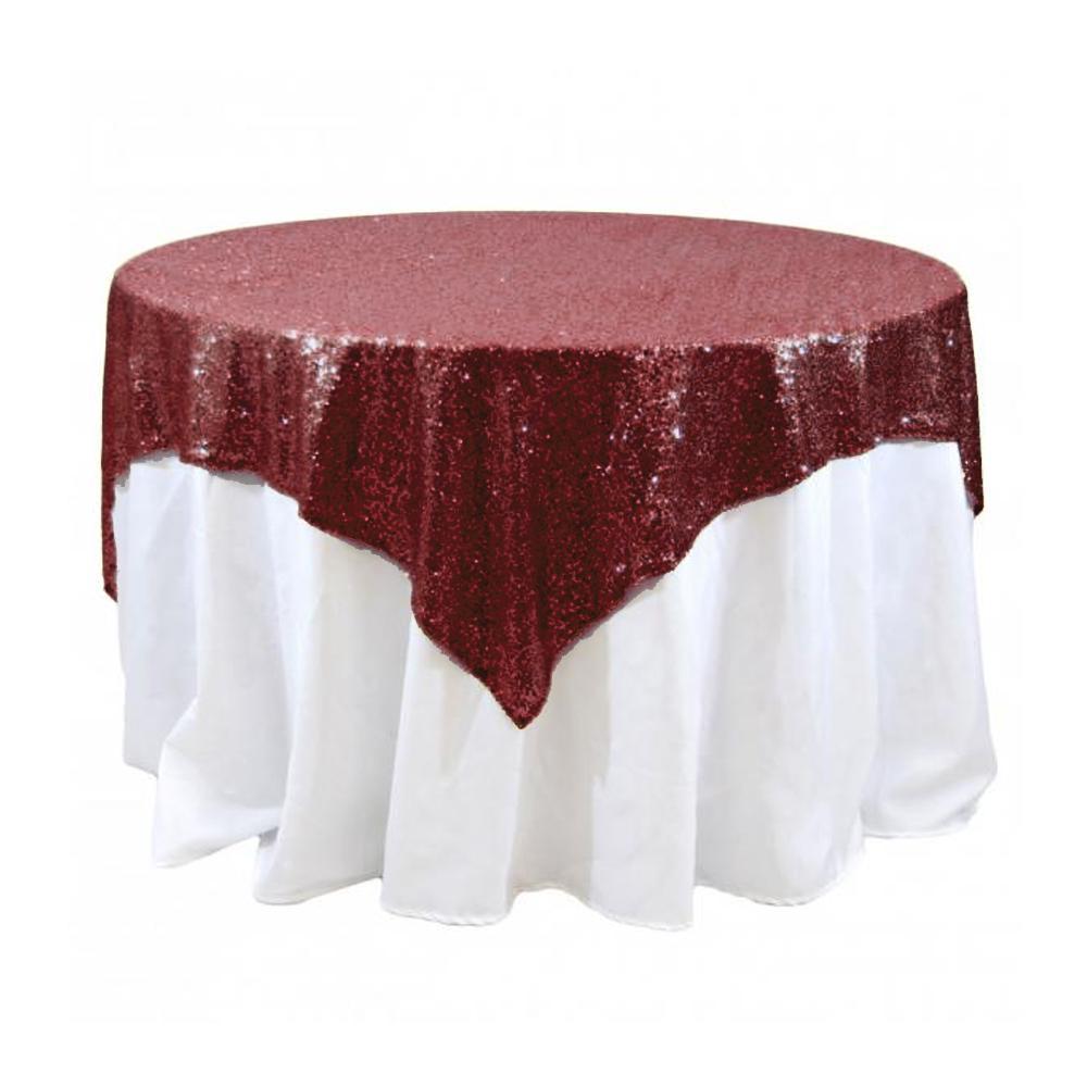 Burgundy Sequins Overlay Square Tablecloth 72" x 72"