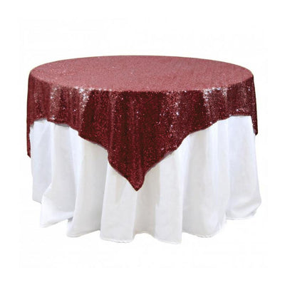 Burgundy Sequins Overlay Tablecloth 60