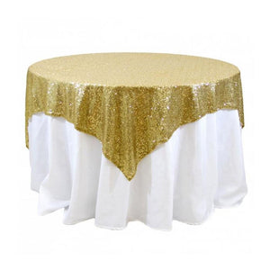 Gold Sequins Overlay Square Tablecloth 72" x 72"