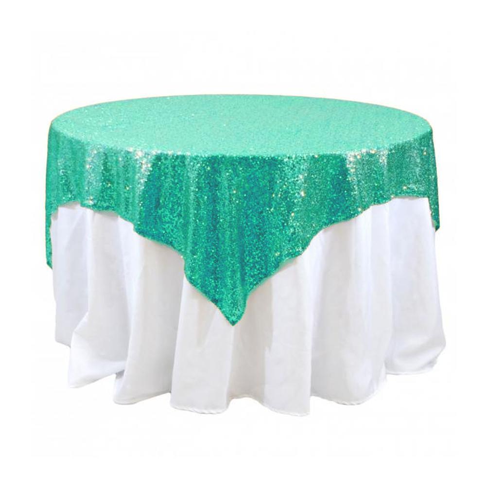Mint Sequins Overlay Square Tablecloth 85" x 85"