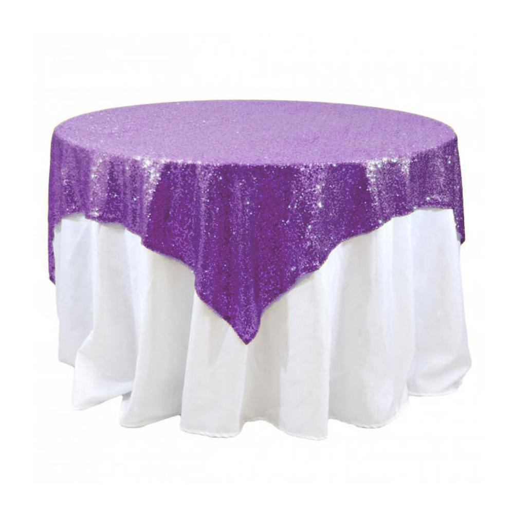 Purple Sequins Overlay Square Tablecloth 72" x 72"
