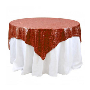 Red Sequins Overlay Square Tablecloth 85" x 85"