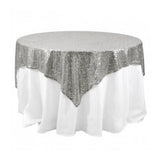 Silver Sequins Overlay Square Tablecloth 85" x 85"