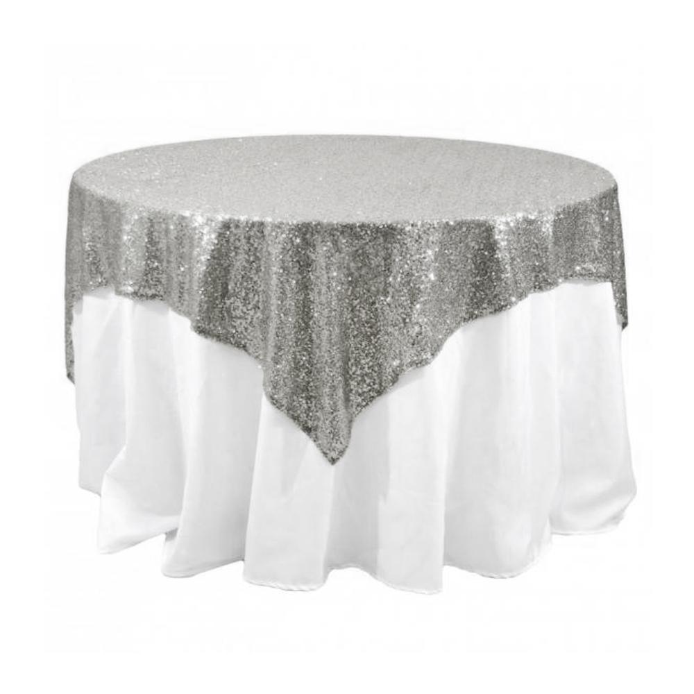 Silver Sequins Overlay Square Tablecloth 72" x 72"