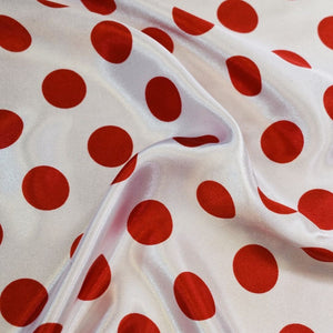 1/2" half inch Red Polka Dot on White Background Satin Fabric