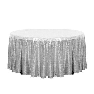 132" Silver Glitz Sequin Round Tablecloth