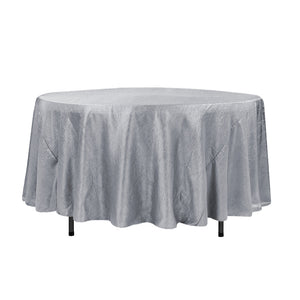 108" Silver Crinkle Crushed Taffeta Round Tablecloth