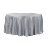 132" Silver Crinkle Crushed Taffeta Round Tablecloth