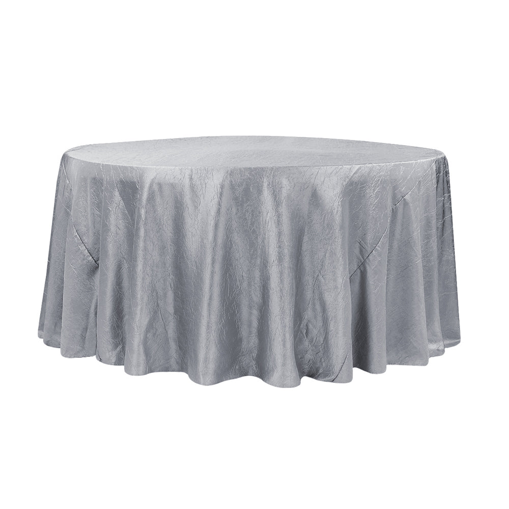 120" Silver Crinkle Crushed Taffeta Round Tablecloth