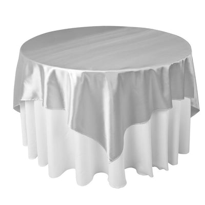 Silver Satin Overlay Tablecloth 60