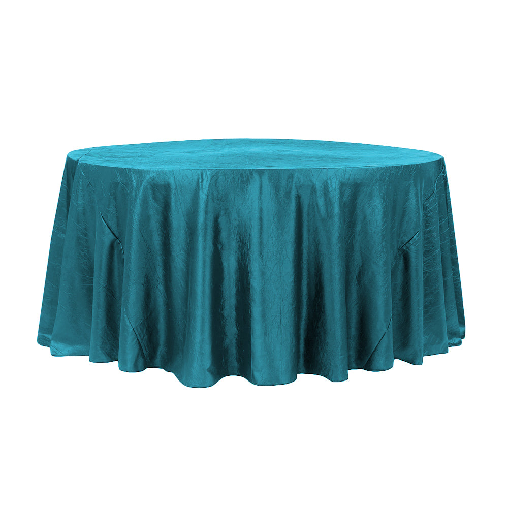 132" Teal Crinkle Crushed Taffeta Round Tablecloth