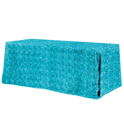 Turquoise Rosette 3D Satin Rectangular Tablecloth 90