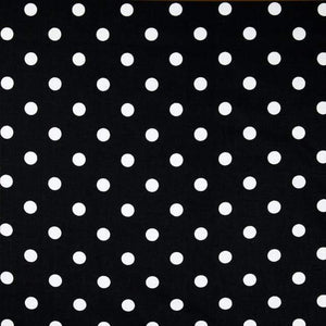1" One inches White Polka Dot on Black Poly Cotton Fabric