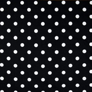 1" One inches White Polka Dot on Black Poly Cotton Fabric