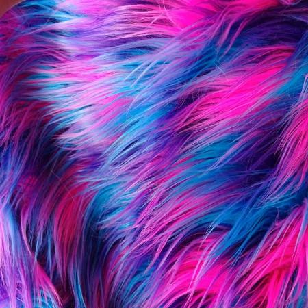 Purple Pink Turquoise Shaggy Versicolor Faux Fur Fabric