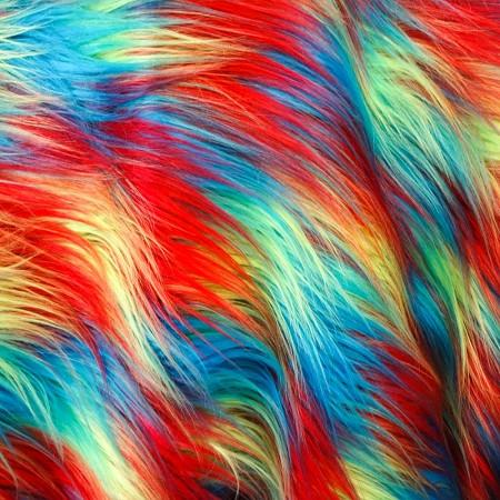 Lime Turquoise Red Shaggy Versicolor Faux Fur Fabric