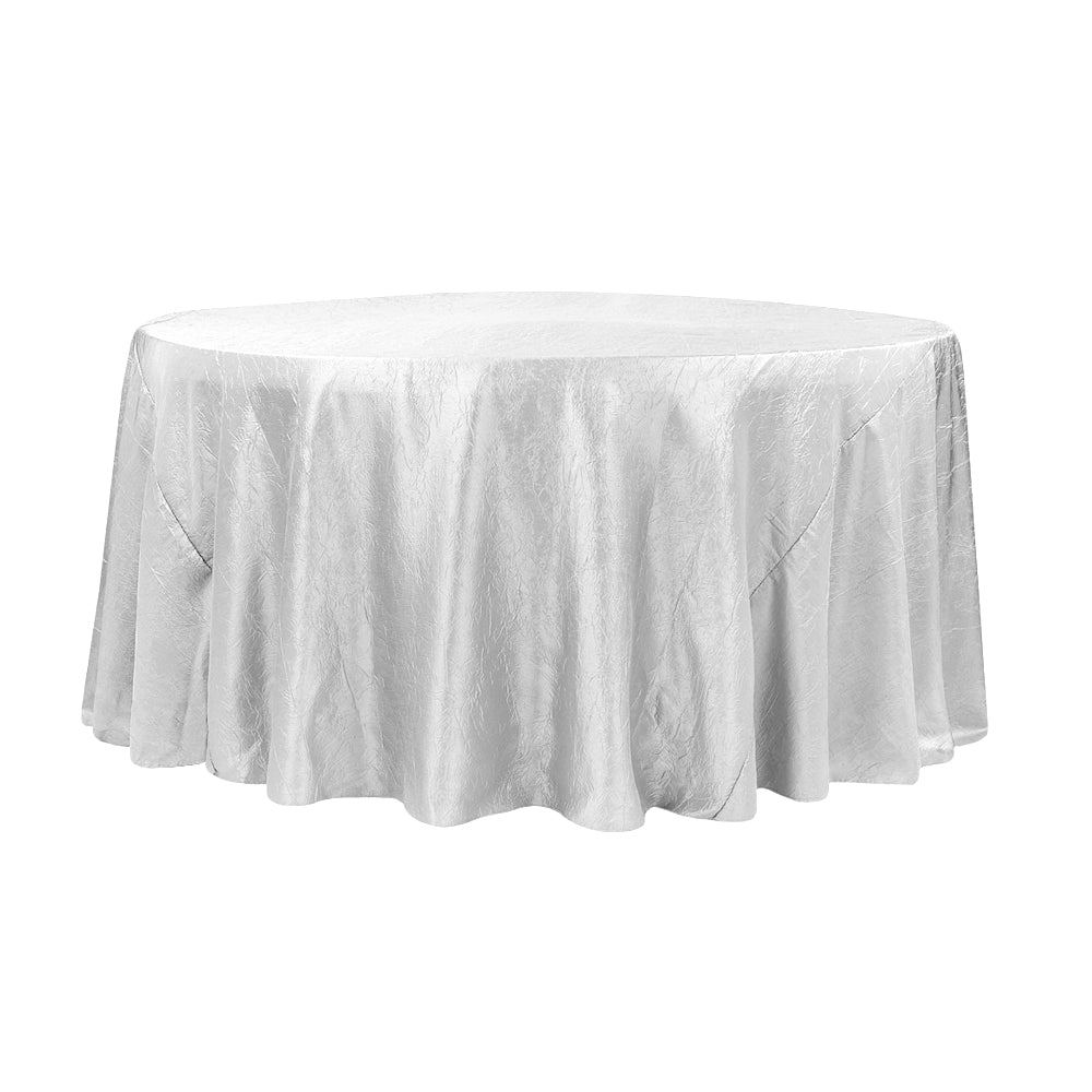 132" White Crinkle Crushed Taffeta Round Tablecloth