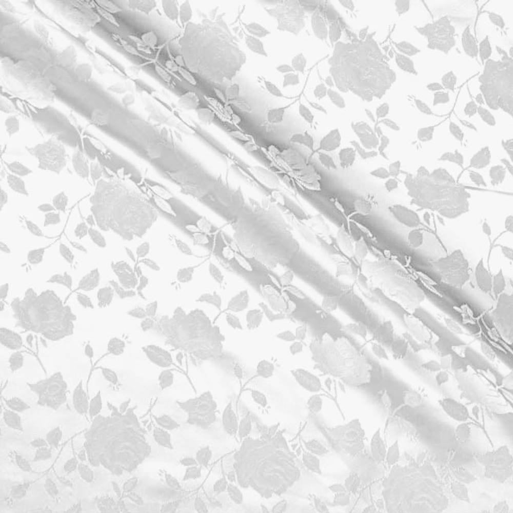White Satin Jacquard Roses Fabric