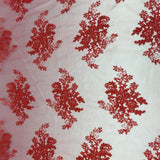Red Gorgeous Floral Embroidery Bridal Dress Lace Fabric