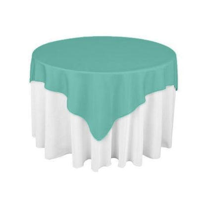 Aqua Square Polyester Overlay Tablecloth 85