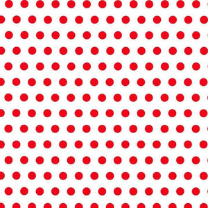 1" One Inch Red Dots on White Poly Cotton Fabric