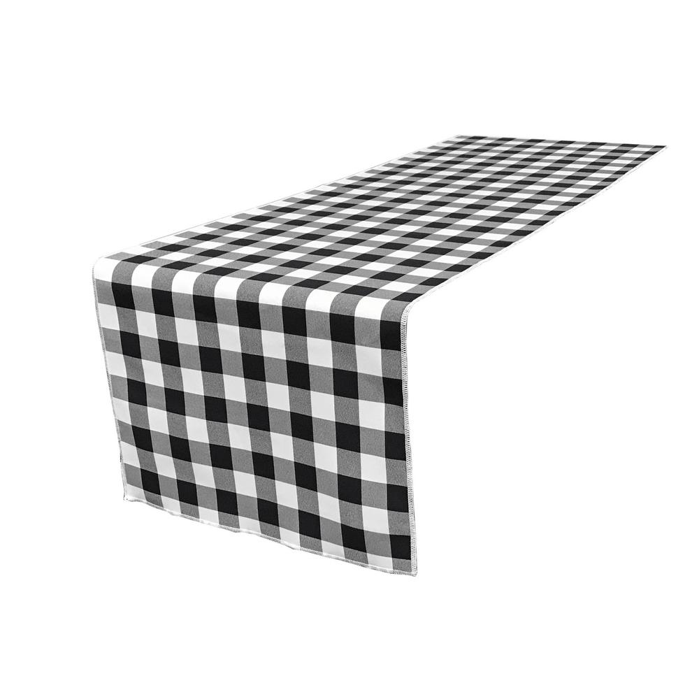 (4 / Pack ) 14 in. x 100 in. White and Black Polyester Gingham Checkered Table Runner