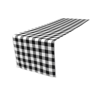 (4 / Pack ) 14 in. x 100 in. White and Black Polyester Gingham Checkered Table Runner