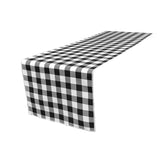 (4 / Pack ) 14 in. x 100 in. White and Black Polyester Gingham Checkered Table Runner