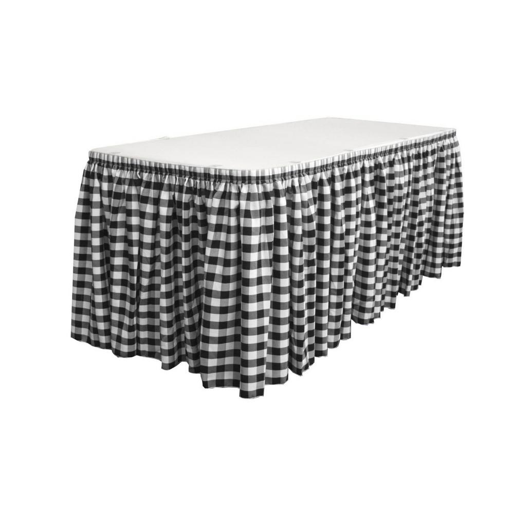 14 Ft. x 29 in. White and Black Accordion Pleat Checkered Polyester Table Skirt