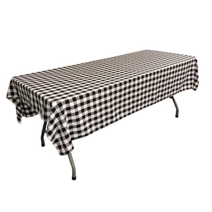 Black Gingham Checkered Polyester Rectangular Tablecloth 90" x 132"