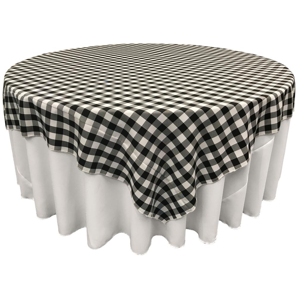 Black White Checkered Square Overlay Tablecloth Polyester 60" x 60"