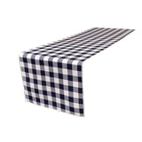 (4 / Pack ) 14 in. x 100 in. White and Navy Blue Polyester Gingham Checkered Table Runner