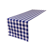 (4 / Pack ) 14 in. x 100 in. White and Royal Blue Polyester Gingham Checkered Table Runner