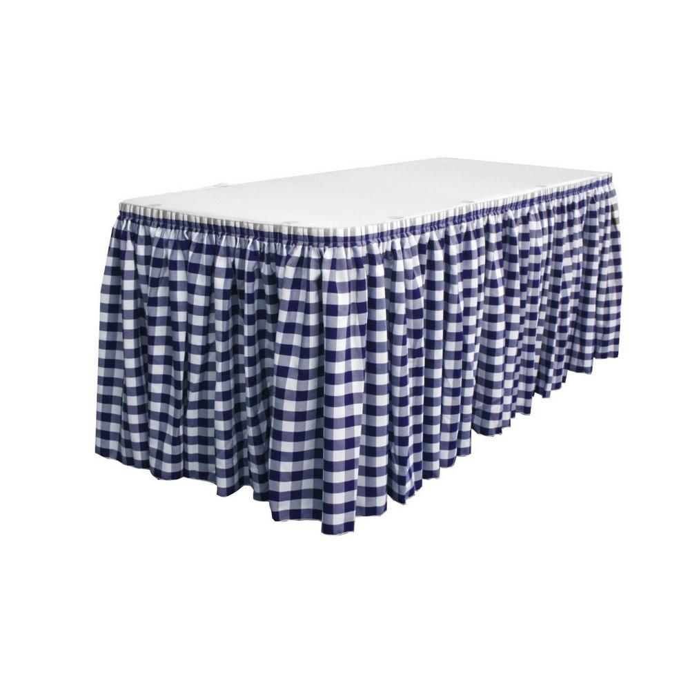 14 Ft. x 29 in. White and Navy Blue Accordion Pleat Checkered Polyester Table Skirt