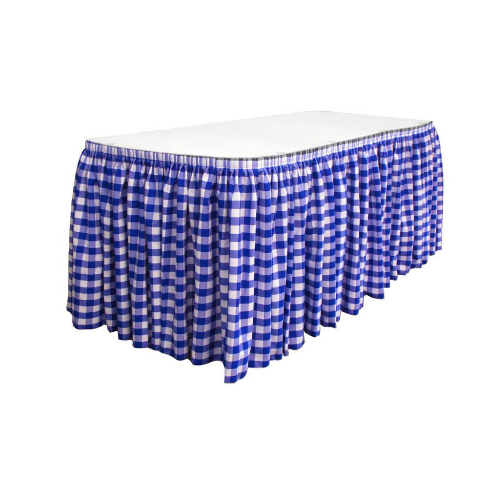 14 Ft. x 29 in. White and Royal Blue Accordion Pleat Checkered Polyester Table Skirt
