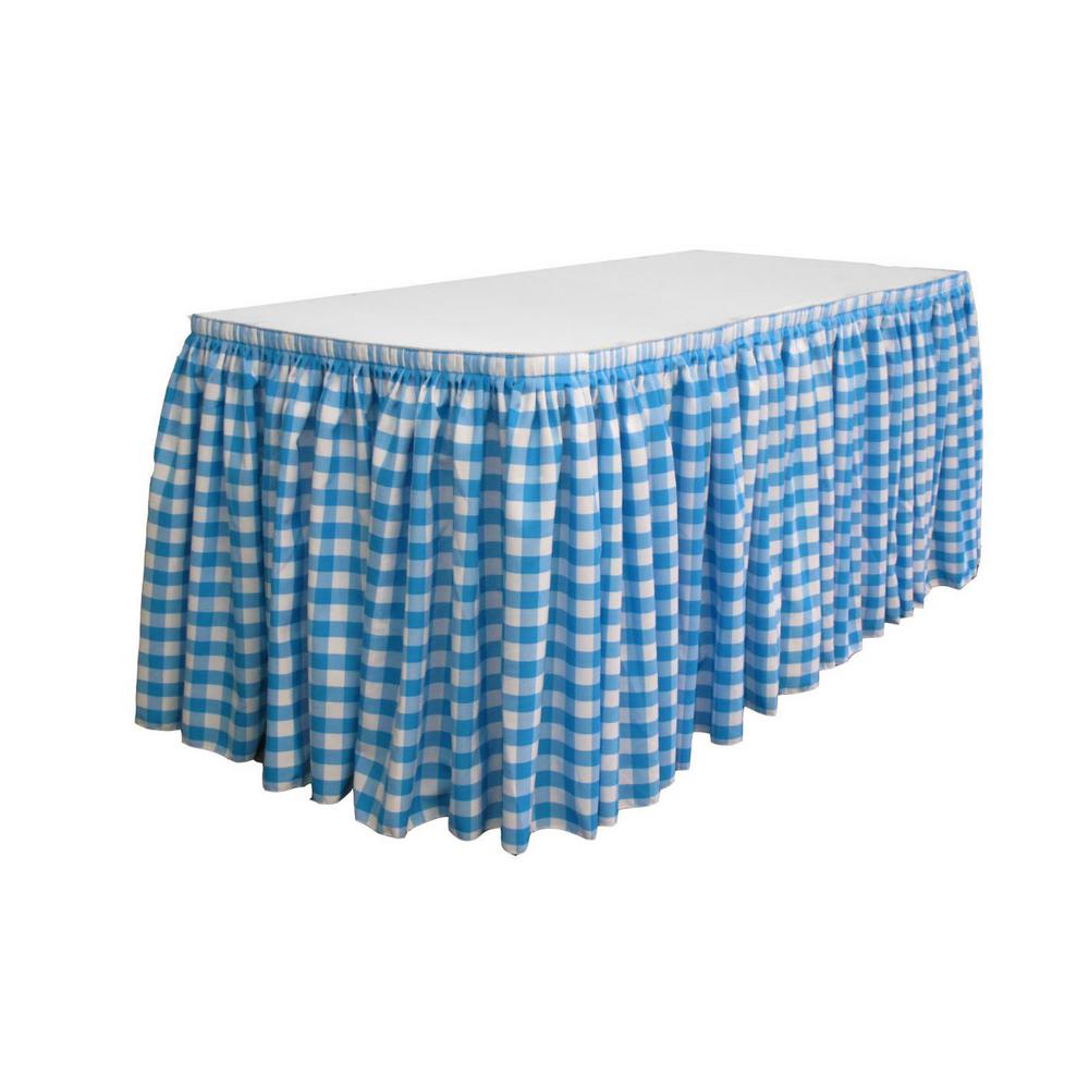14 Ft. x 29 in. White and Turquoise Accordion Pleat Checkered Polyester Table Skirt