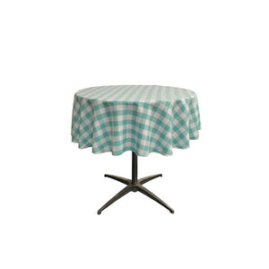 51" White Mint Checkered Polyester Round Tablecloth