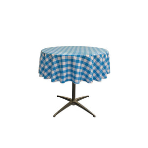 51" White Turquoise Checkered Polyester Round Tablecloth