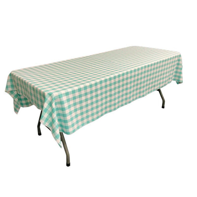 White Mint Gingham Checkered Polyester Rectangular Tablecloth 90