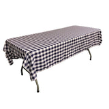 White Navy Blue Gingham Checkered Polyester Rectangular Tablecloth 90" x 156"
