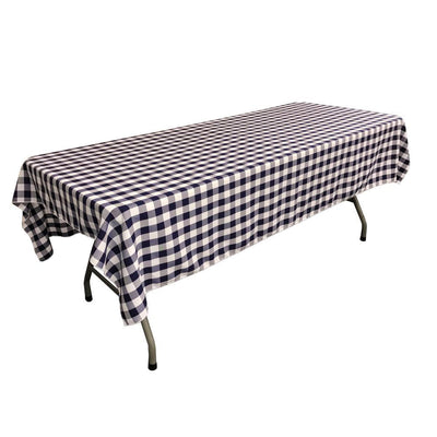 White Navy Blue Gingham Checkered Polyester Rectangular Tablecloth 90