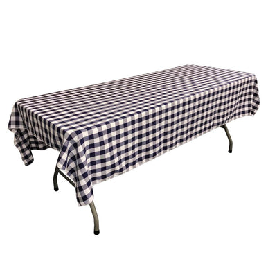 White Navy Blue Gingham Checkered Polyester Rectangular Tablecloth 60