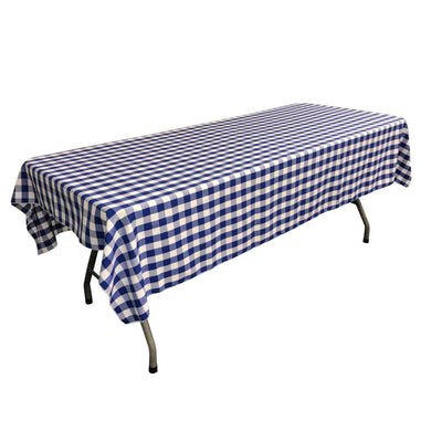 White Royal Blue Gingham Checkered Polyester Rectangular Tablecloth 60