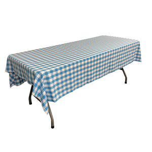 White Turquoise Checkered Polyester Rectangular Tablecloth 60" x 126"