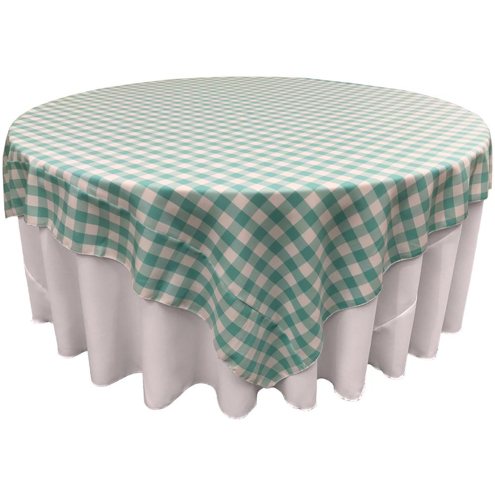 White Mint Checkered Square Overlay Tablecloth Polyester 85" x 85"