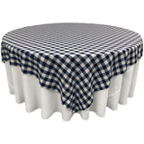 White Navy Blue Checkered Square Overlay Tablecloth Polyester 85" x 85"