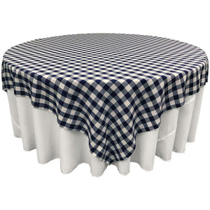 White Navy Blue Checkered Square Overlay Tablecloth Polyester 72" x 72"
