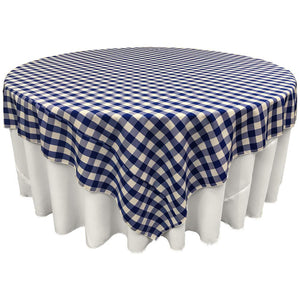 White Royal Blue Checkered Square Overlay Tablecloth Polyester 72" x 72"