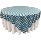 White Turquoise Checkered Square Overlay Tablecloth Polyester 85" x 85"